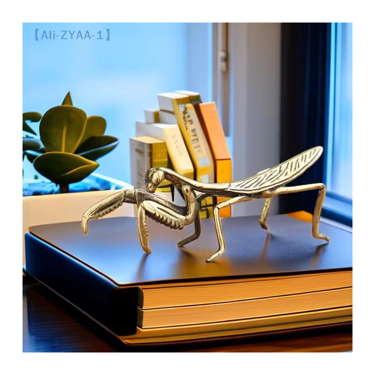JETTING Kupfer-Mantis Miniatur-Ornament in Gold, Vintage Metall-Dekoration für Blumentöpfe und Tee-Haustiere - Bild 2
