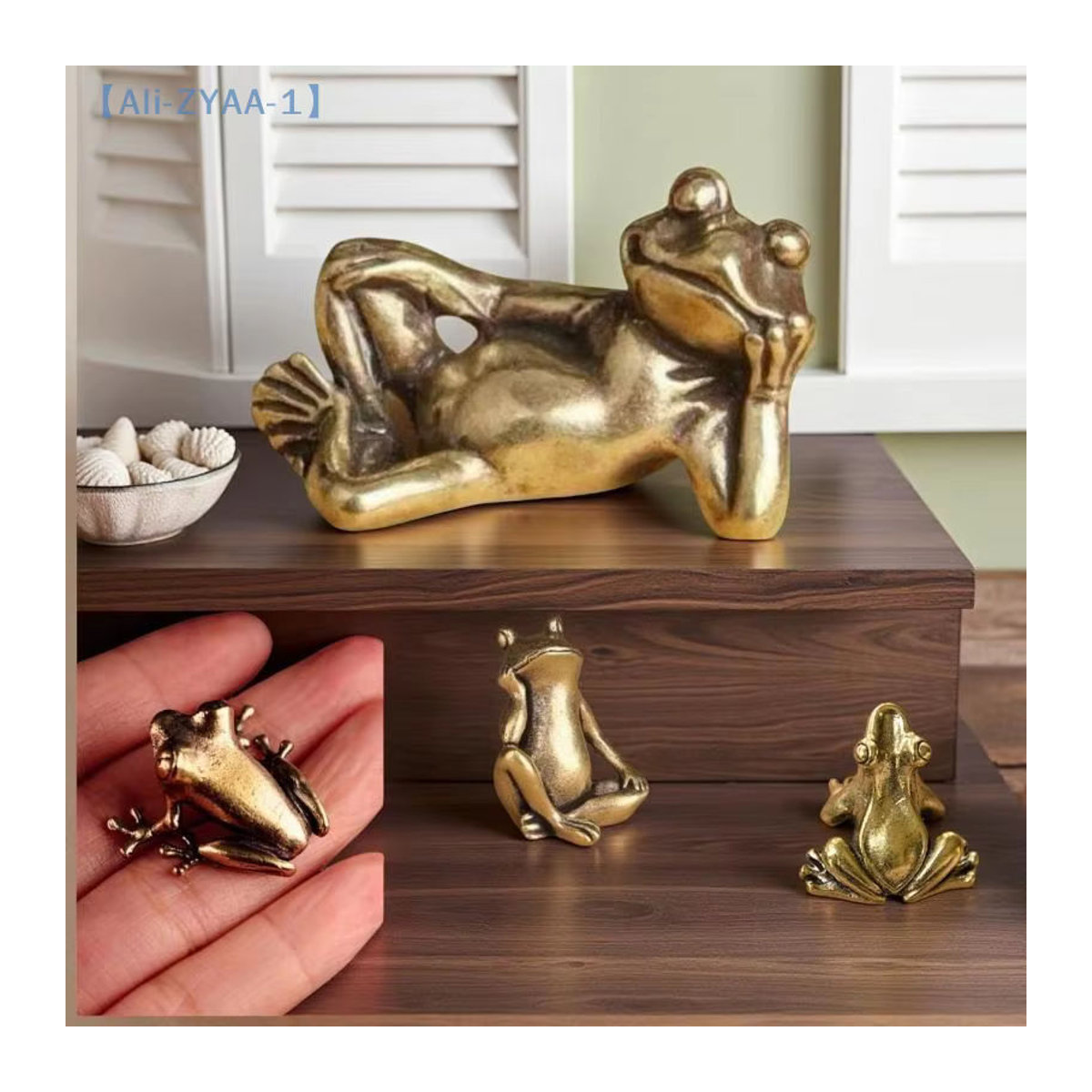 JETTING Mini-Frosch-Miniatur aus Messing in Gold, Vintage Tierfigur als Desktop-Ornament und Tee-Haustier-Dekoration - Bild 2