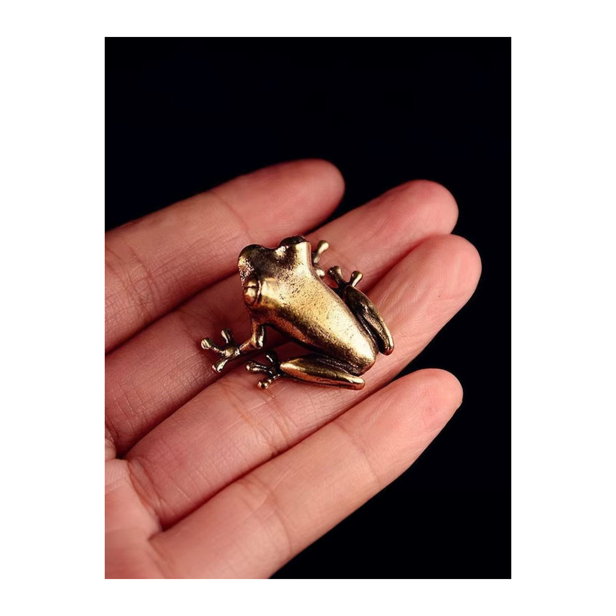 JETTING Mini-Frosch-Miniatur aus Messing in Gold, Vintage Tierfigur als Desktop-Ornament und Tee-Haustier-Dekoration - Bild 4