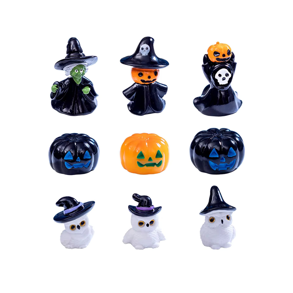 JETTING Mini Halloween Ornament Set aus Kunstharz mit Hexe, Geist und Kürbis in Mehrfarbig für Puppenhaus und Desktop-Dekoration - Bild 3