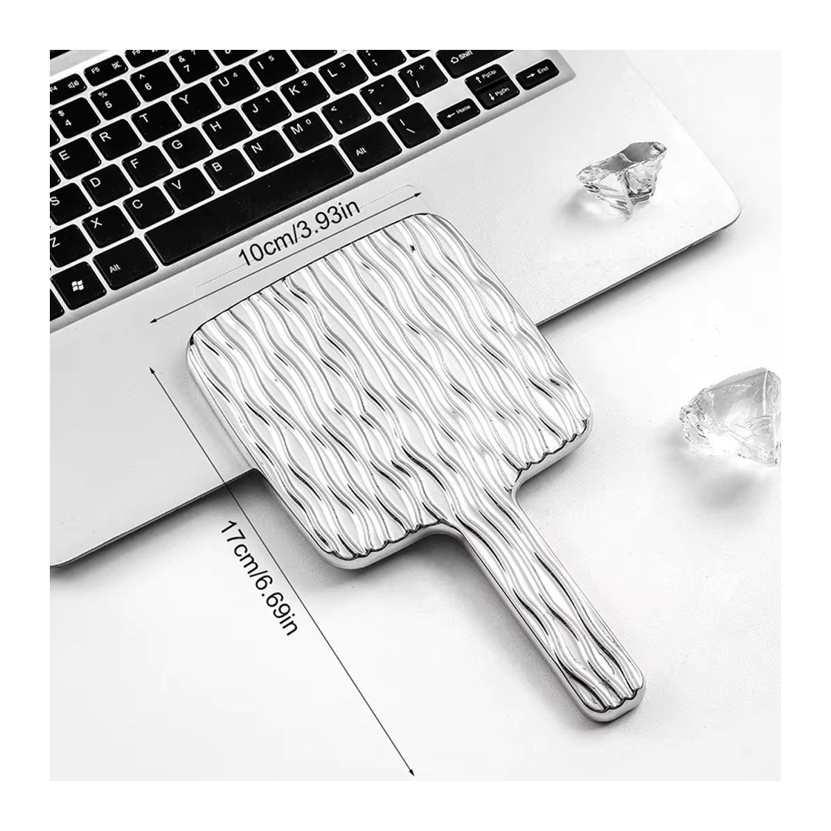 JETTING Mini-Handspiegel aus Metall, quadratischer Desktop-Make-up-Spiegel in Silber - Bild 2