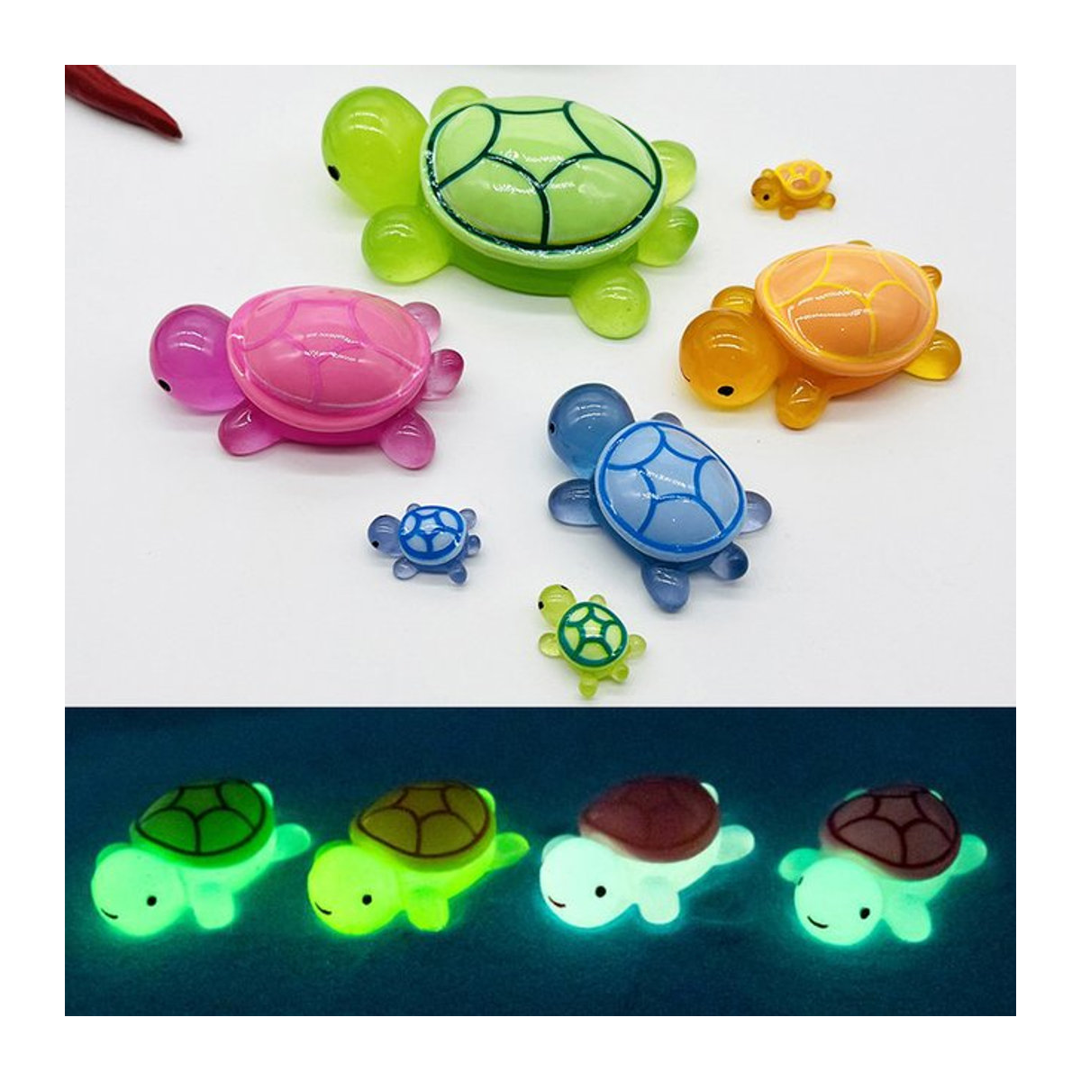 JETTING Mini-Schildkröten Figuren aus Kunstharz in Orange und Mehrfarbig als leuchtende Dekoration für Mikrolandschaften und Heimdekoration - Bild 1