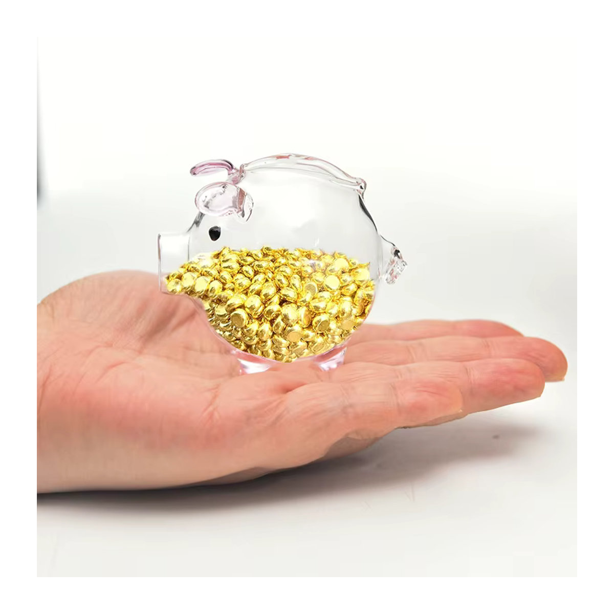 JETTING Mini-Schwein-Spardose aus transparentem Glas als dekorative Münzbank - Bild 2