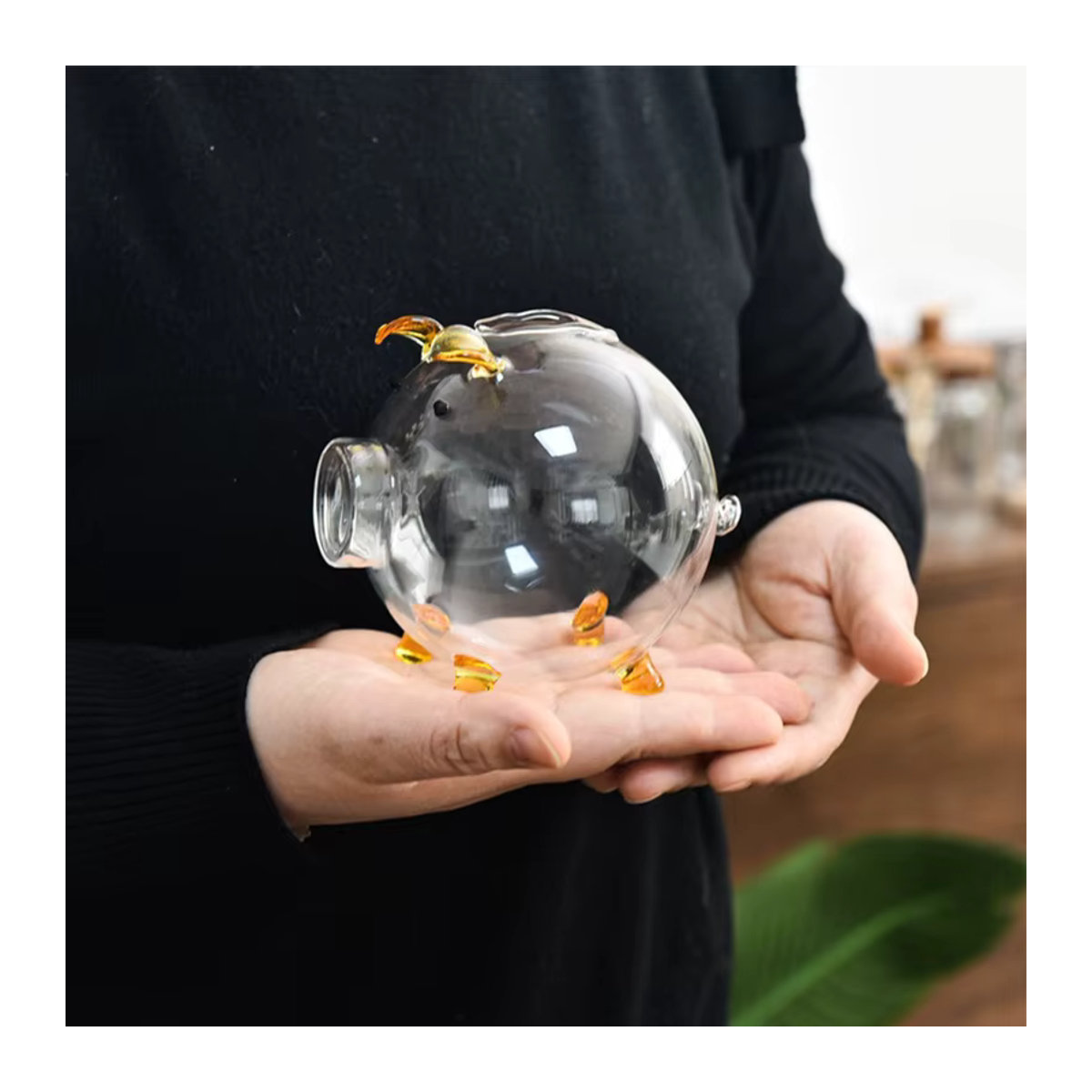 JETTING Mini-Schwein-Spardose aus transparentem Glas als dekorative Münzbank - Bild 3