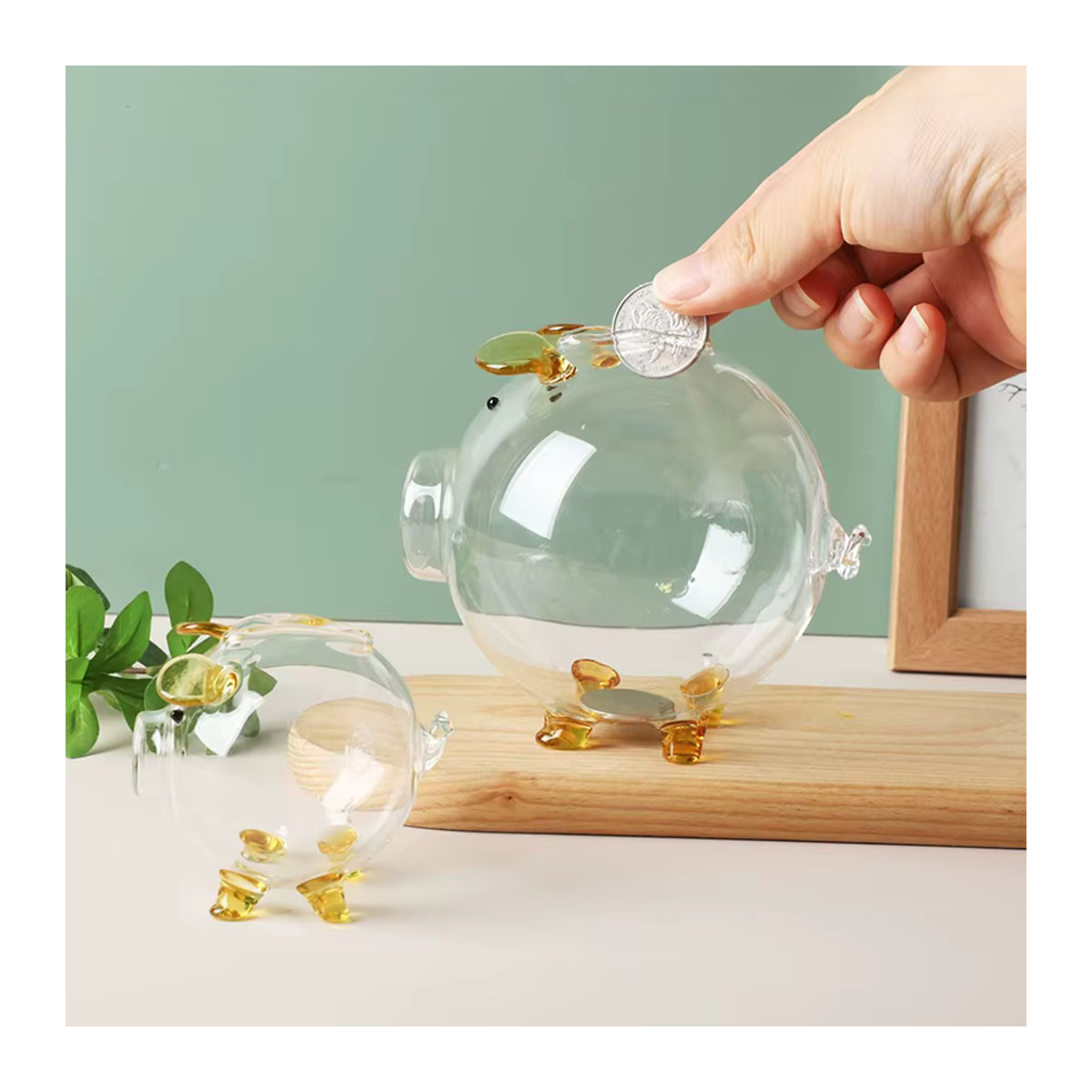 JETTING Mini-Schwein-Spardose aus transparentem Glas als dekorative Münzbank - Bild 5