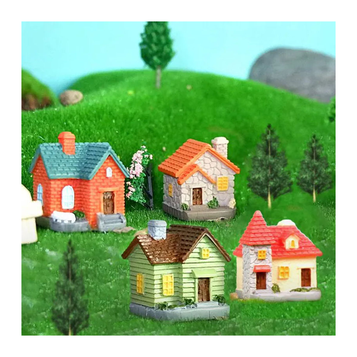 JETTING Miniatur-Feengartenhaus Villa aus Kunstharz, mehrfarbiges Deko-Ornament für Bonsai und DIY-Landschaftsbau - Bild 1