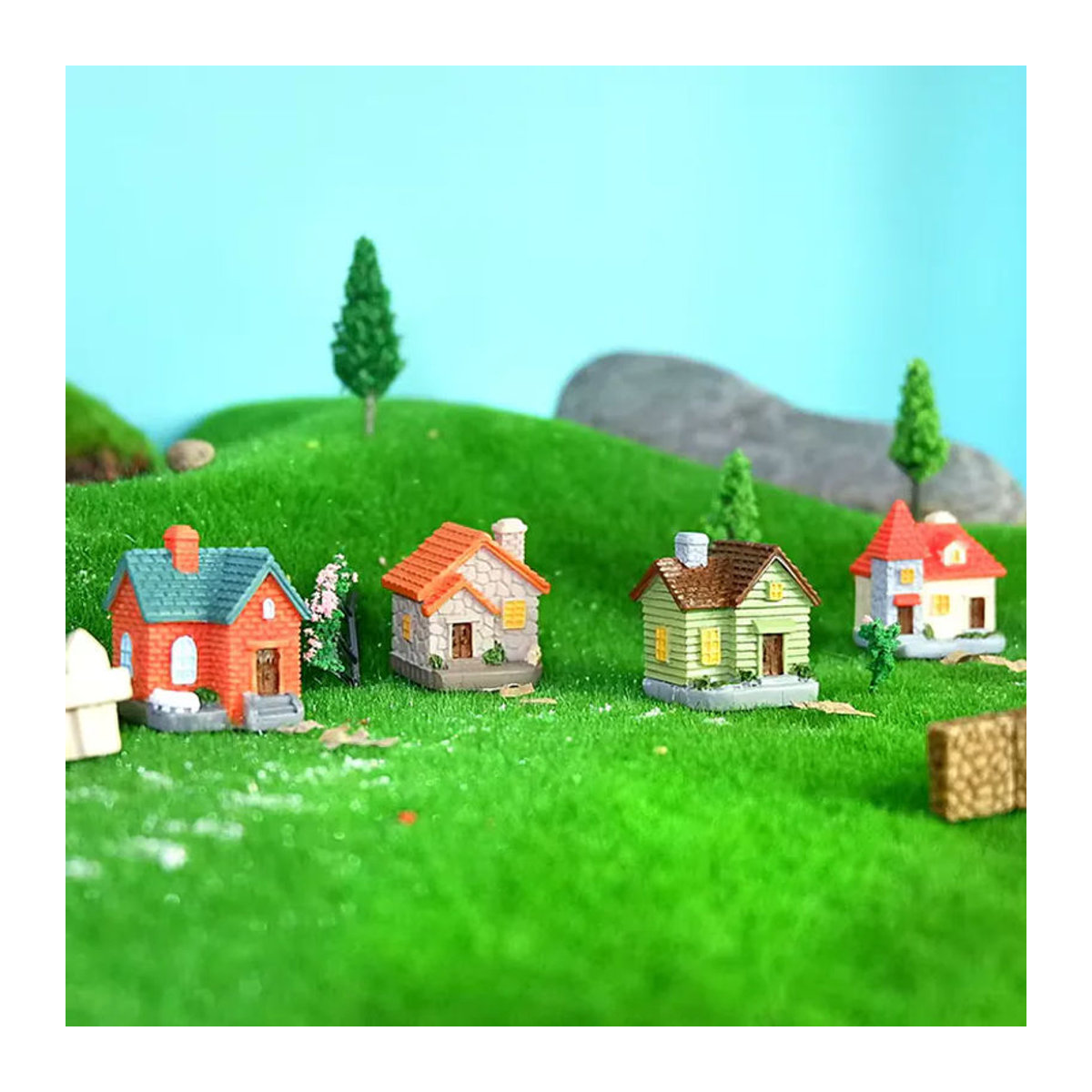 JETTING Miniatur-Feengartenhaus Villa aus Kunstharz, mehrfarbiges Deko-Ornament für Bonsai und DIY-Landschaftsbau - Bild 2