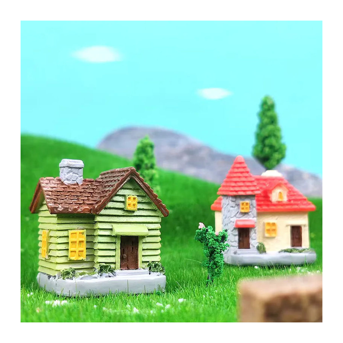 JETTING Miniatur-Feengartenhaus Villa aus Kunstharz, mehrfarbiges Deko-Ornament für Bonsai und DIY-Landschaftsbau - Bild 3