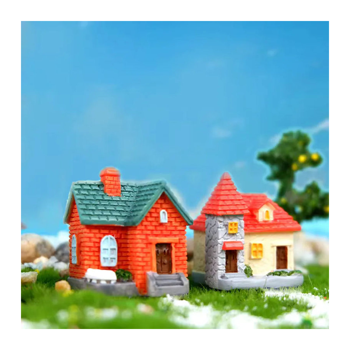 JETTING Miniatur-Feengartenhaus Villa aus Kunstharz, mehrfarbiges Deko-Ornament für Bonsai und DIY-Landschaftsbau - Bild 4