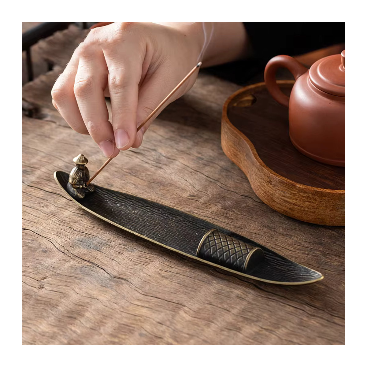 JETTING Räucherstäbchenhalter mit Aschefänger aus Metall in Gold, orientalisches Design für Meditation und Heimdekoration - Bild 2