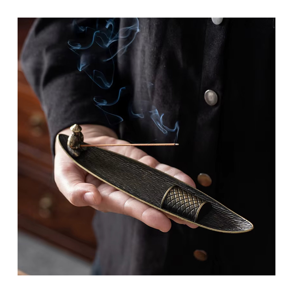 JETTING Räucherstäbchenhalter mit Aschefänger aus Metall in Gold, orientalisches Design für Meditation und Heimdekoration - Bild 4