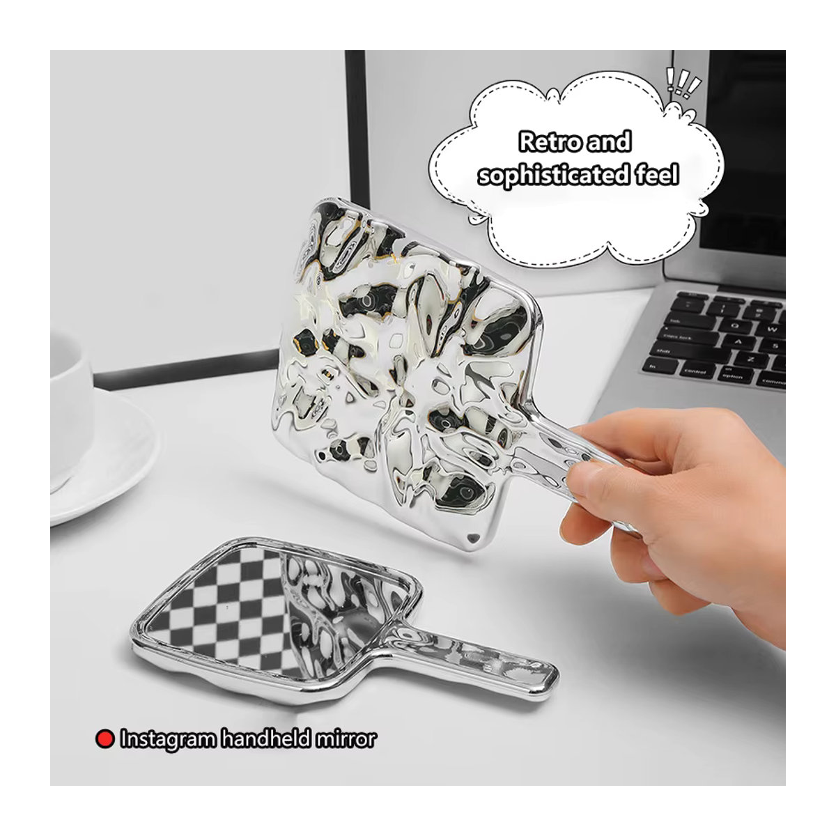 JETTING Reise-Make-up-Spiegel aus Metall in Silber mit unregelmäßigem Wellendesign und modernem Design - Bild 2