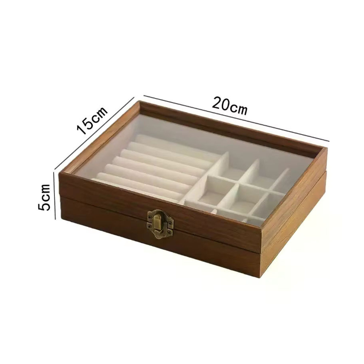 JETTING Schmuckbox aus Walnuss Holz in Braun mit Abdeckung als Staubdichter Organizer für Ringe, Ohrringe und Armbänder im Vintage-Design - Bild 5