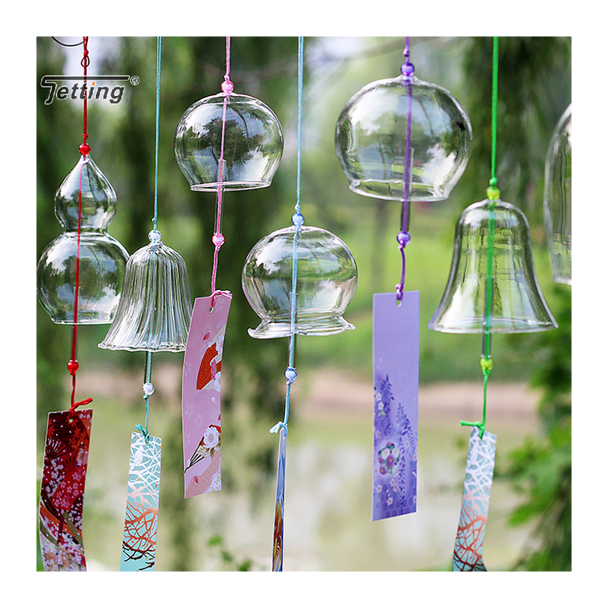 JETTING Transparentes Glas Windspiel mit floralem Design für Garten und Zimmer, Hängende Windglocke in Orientalischem Stil - Bild 1