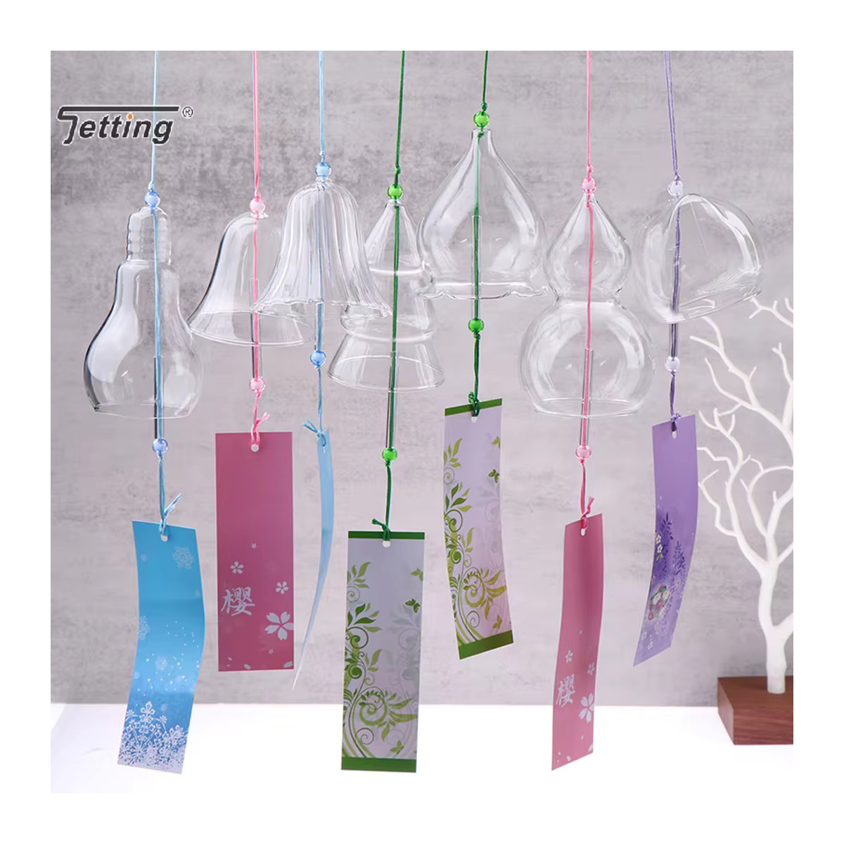 JETTING Transparentes Glas Windspiel mit floralem Design für Garten und Zimmer, Hängende Windglocke in Orientalischem Stil - Bild 3