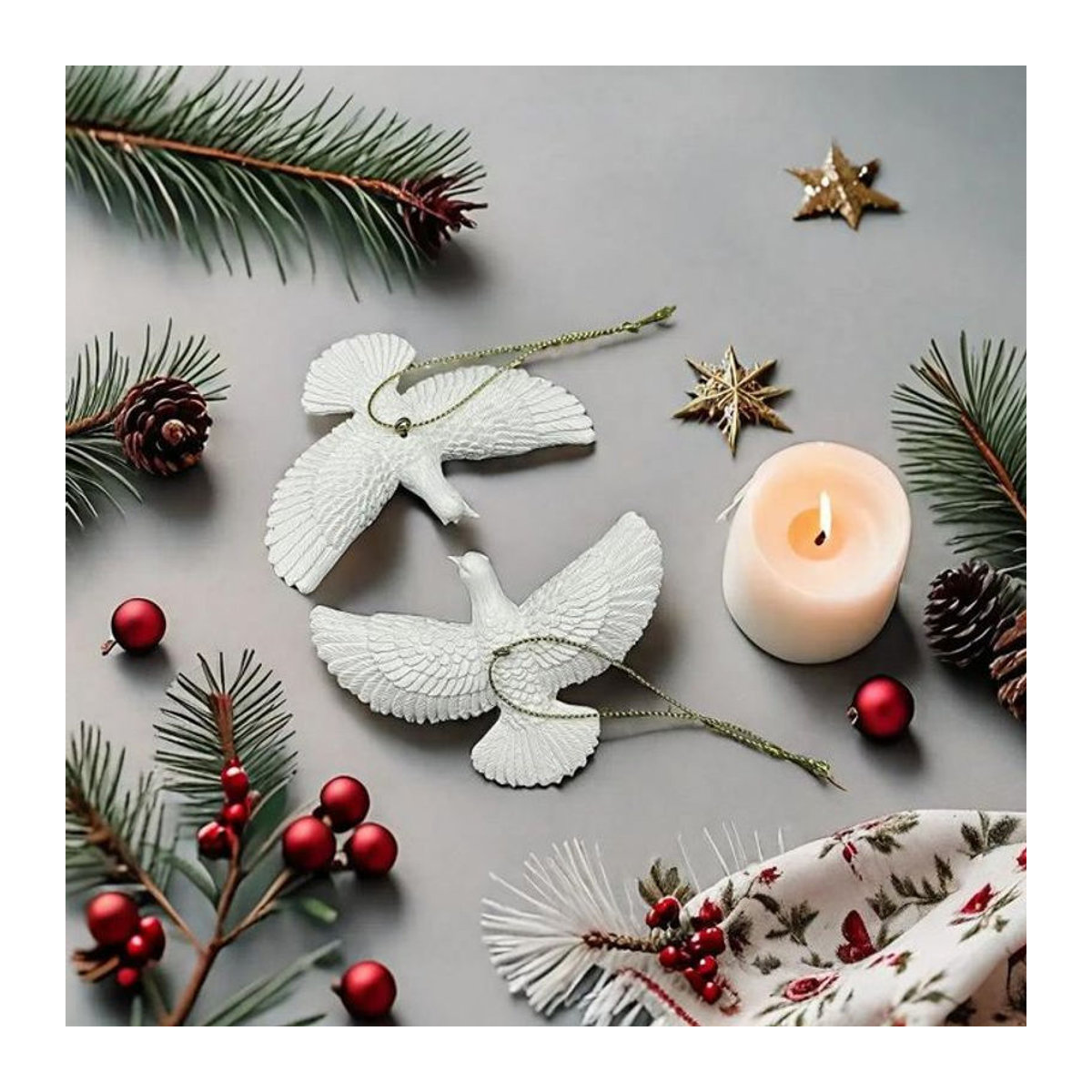 JETTING Weihnachtsbaumschmuck Tauben-Figur aus Keramik in Weiß als Hängeornament - Bild 1