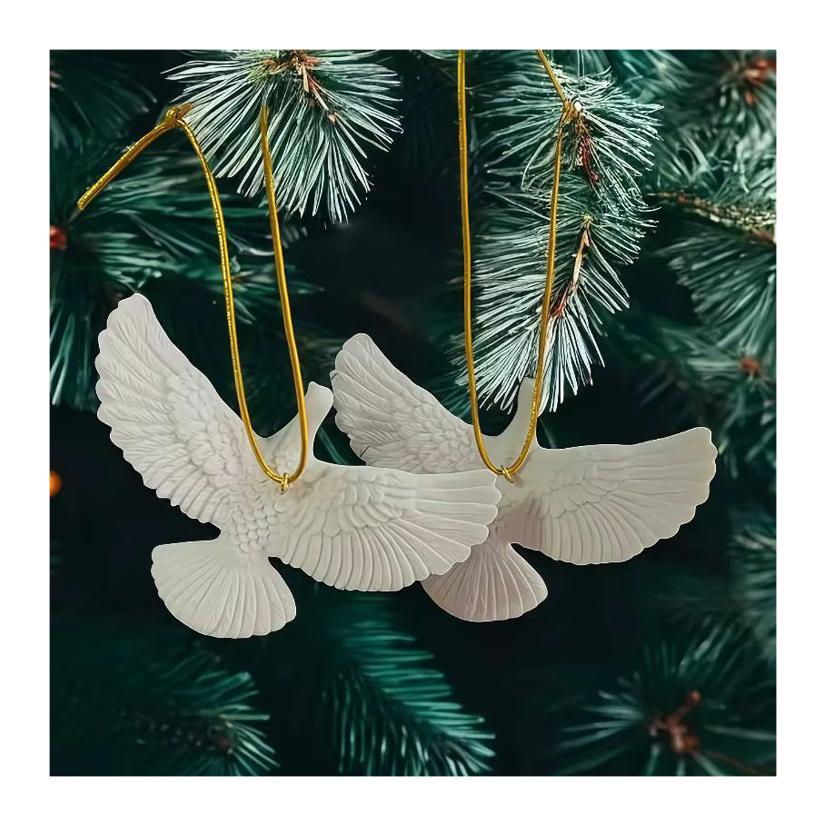 JETTING Weihnachtsbaumschmuck Tauben-Figur aus Keramik in Weiß als Hängeornament - Bild 2