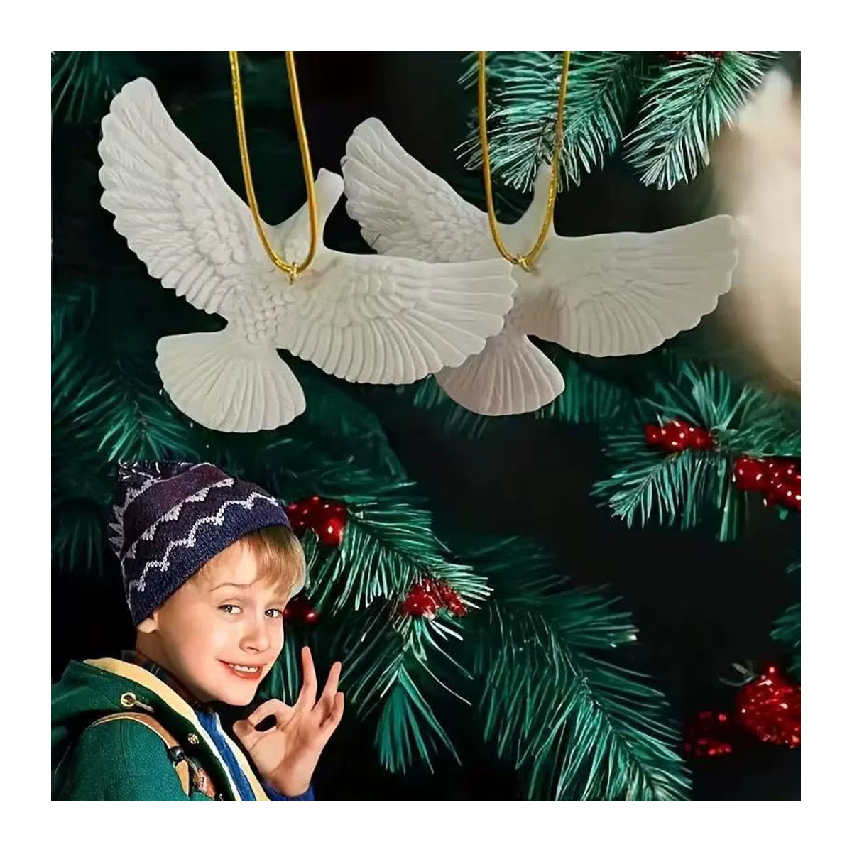 JETTING Weihnachtsbaumschmuck Tauben-Figur aus Keramik in Weiß als Hängeornament - Bild 4