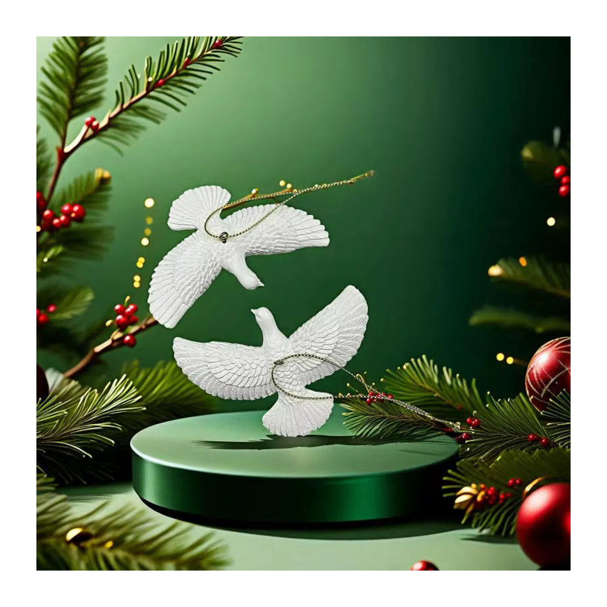 JETTING Weihnachtsbaumschmuck Tauben-Figur aus Keramik in Weiß als Hängeornament - Bild 5