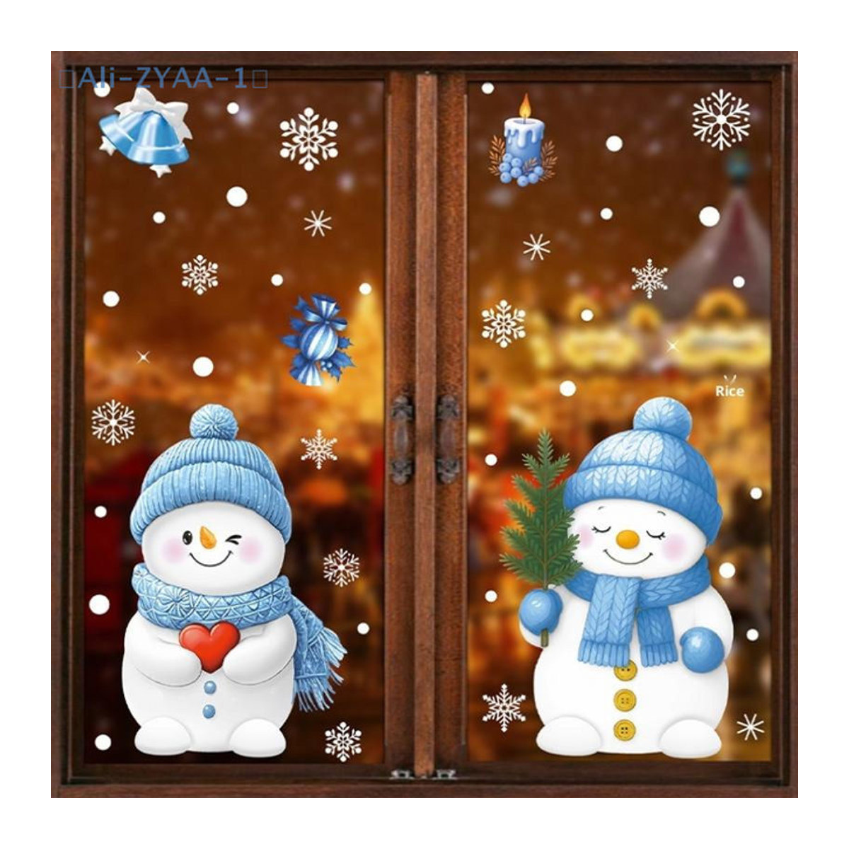 JETTING Weihnachtsdekoration Fensteraufkleber mit Weihnachtsmann und blauem Schneemann in Blau und Weiß - Bild 1