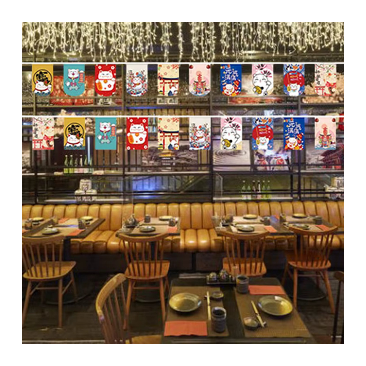 JETTING Wimpelkette Glückskatze im japanischen Stil, mehrfarbige Dekoration für Sushi-Restaurants und Feiern - Bild 4