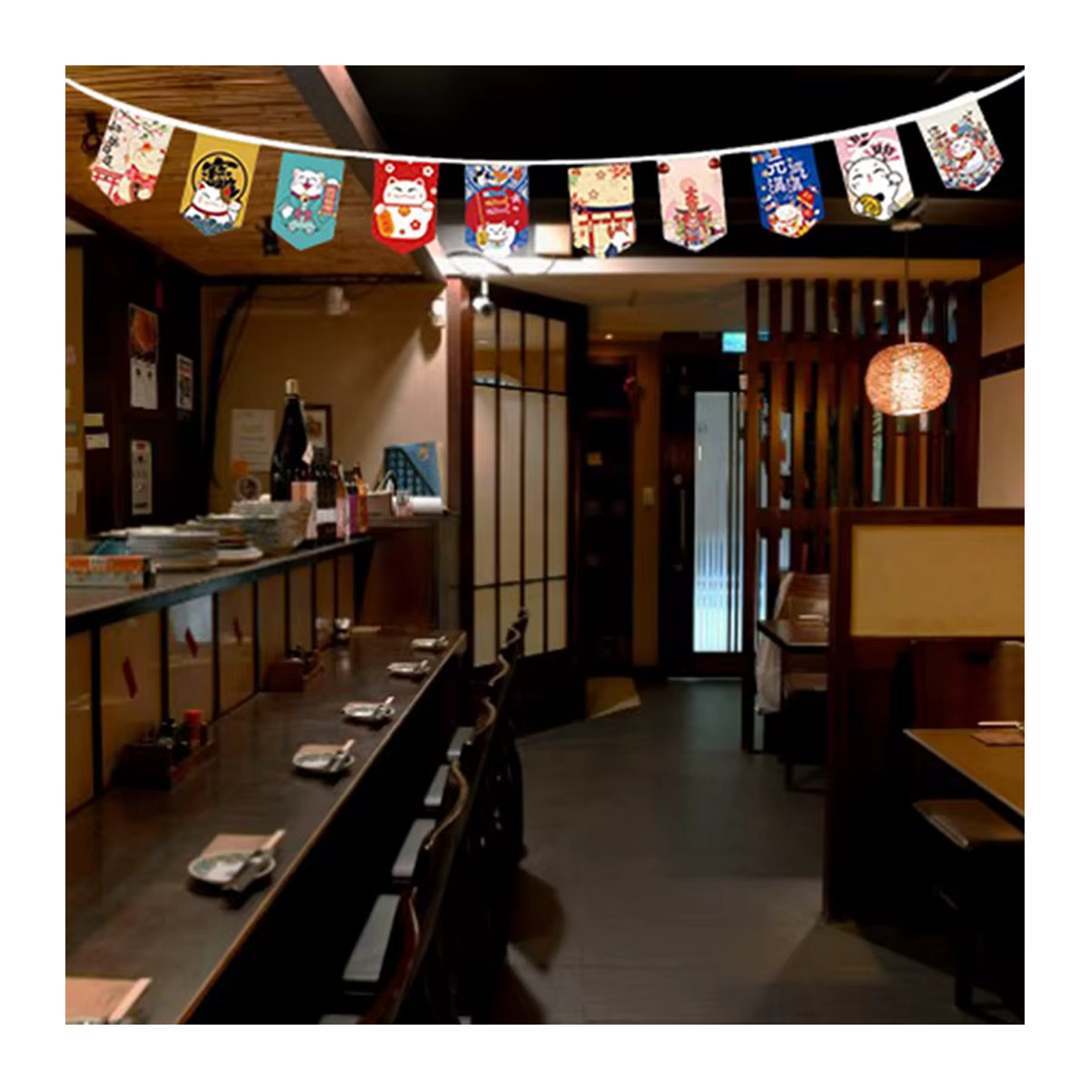 JETTING Wimpelkette Glückskatze im japanischen Stil, mehrfarbige Dekoration für Sushi-Restaurants und Feiern - Bild 5