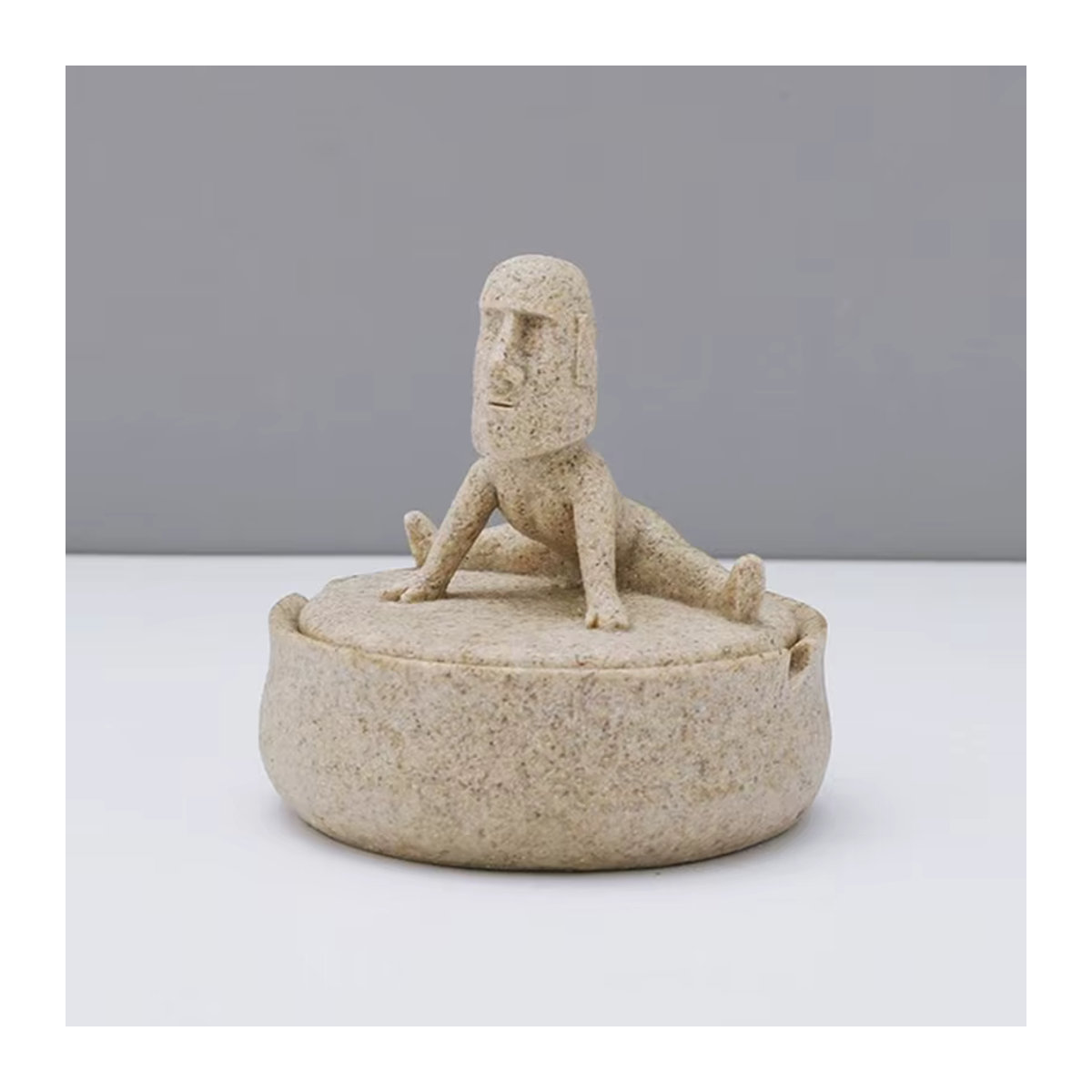 JETTING Yoga Moai Aschenbecher mit Deckel in Grau aus Kunstharz als Osterinsel Riesensteinstatue Deko-Ornament - Bild 3