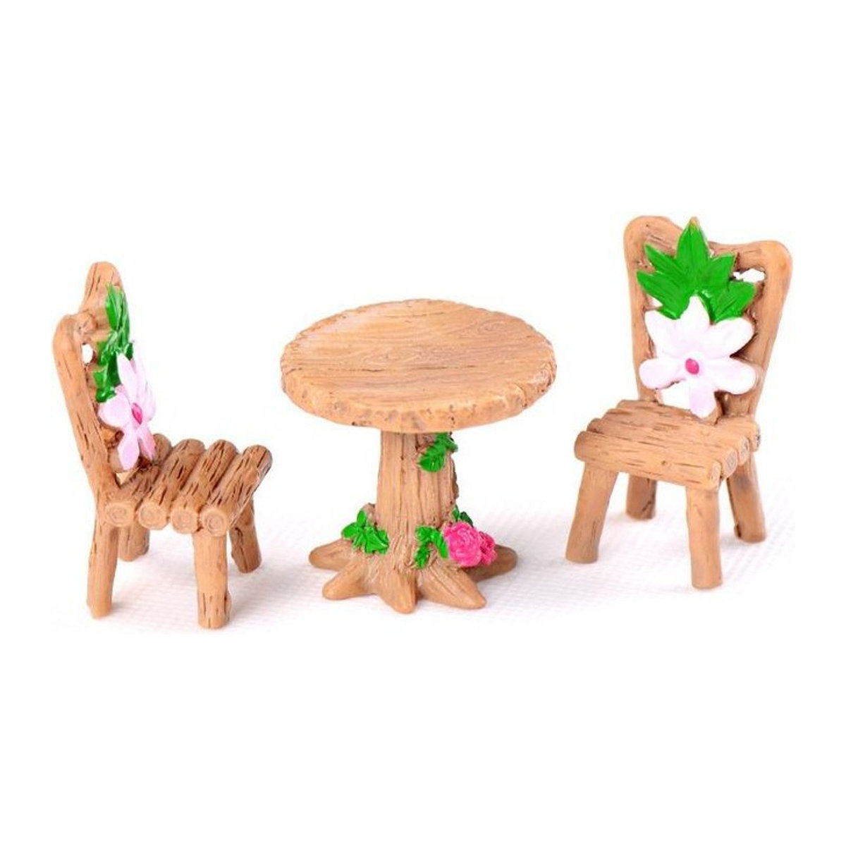 Jewelryheaven Miniatur Tisch und Stühle Set aus Kunstharz in Braun für Moos Mikrolandschaft und DIY Dekoration - Bild 1