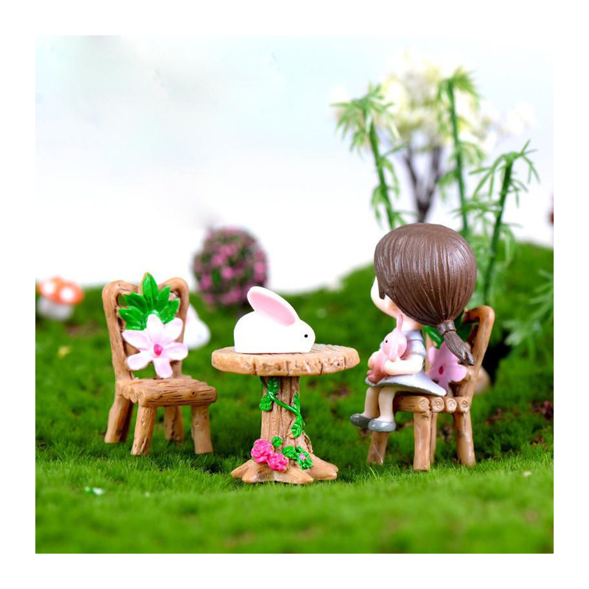 Jewelryheaven Miniatur Tisch und Stühle Set aus Kunstharz in Braun für Moos Mikrolandschaft und DIY Dekoration - Bild 2