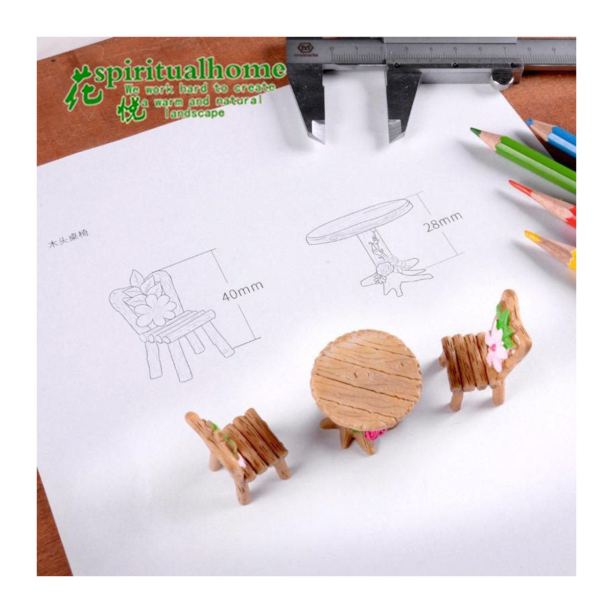 Jewelryheaven Miniatur Tisch und Stühle Set aus Kunstharz in Braun für Moos Mikrolandschaft und DIY Dekoration - Bild 3