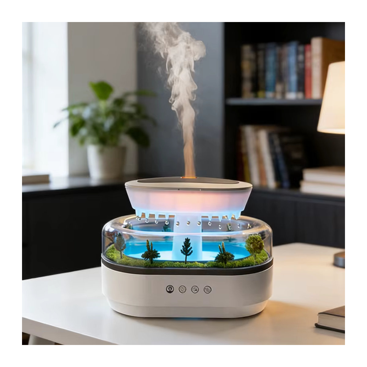 JFBONIN Regentropfen-Aroma-Diffusor mit weißem Rauschen und 7-farbiger Atmosphärenbeleuchtung, Ultraschall-Luftbefeuchter in Weiß für Entspannung und Schlaf - Bild 2
