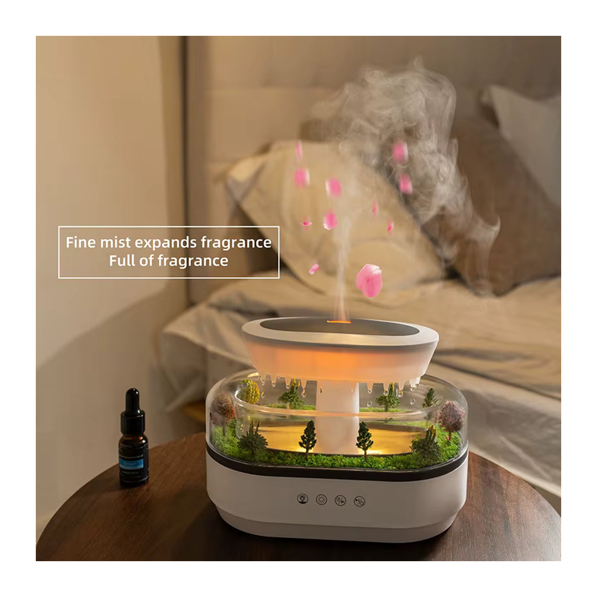JFBONIN Regentropfen-Aroma-Diffusor mit weißem Rauschen und 7-farbiger Atmosphärenbeleuchtung, Ultraschall-Luftbefeuchter in Weiß für Entspannung und Schlaf - Bild 3