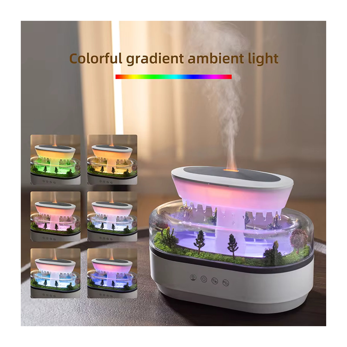 JFBONIN Regentropfen-Aroma-Diffusor mit weißem Rauschen und 7-farbiger Atmosphärenbeleuchtung, Ultraschall-Luftbefeuchter in Weiß für Entspannung und Schlaf - Bild 4