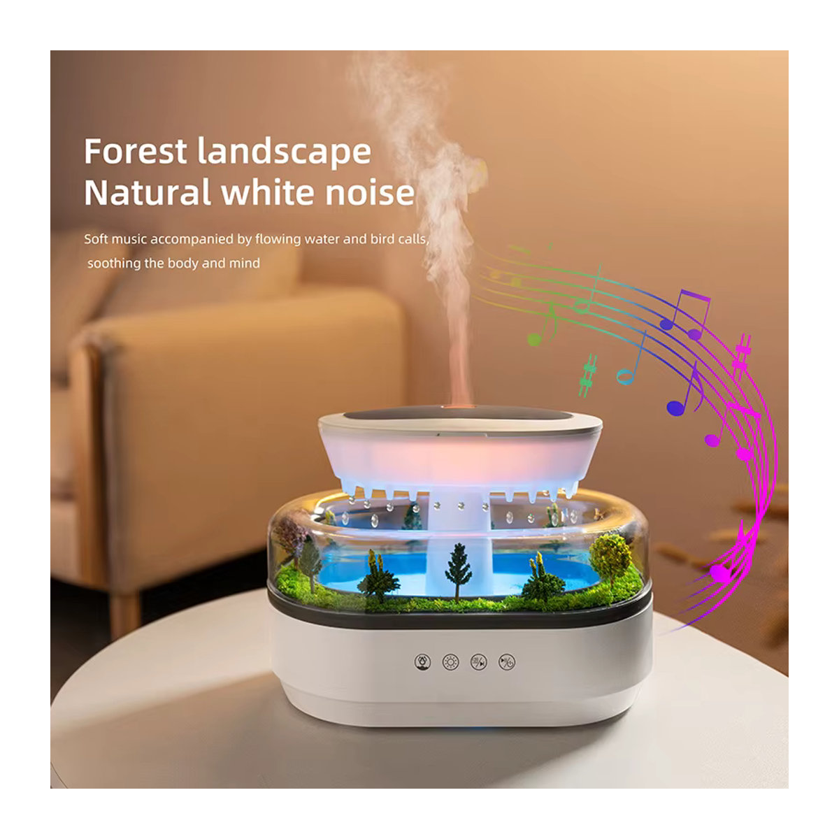 JFBONIN Regentropfen-Aroma-Diffusor mit weißem Rauschen und 7-farbiger Atmosphärenbeleuchtung, Ultraschall-Luftbefeuchter in Weiß für Entspannung und Schlaf - Bild 5