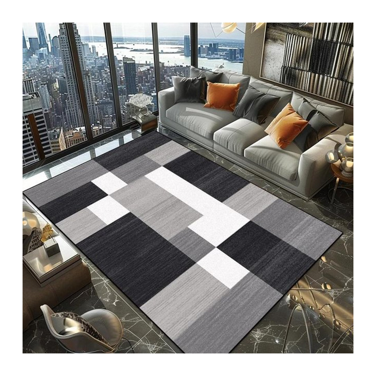 JGJG Nordischer Teppich mit geometrischem Muster in Grau, Maschinenwaschbar und Rutschfest, B/T: 200 x 300 cm - Bild 1