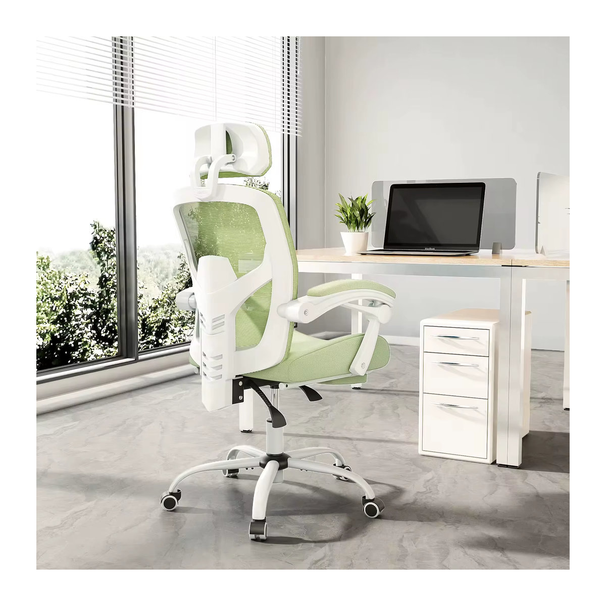 JHK Ergonomischer Gaming-Stuhl aus Mesh mit hoher Rückenlehne und Lendenwirbelstütze, verstellbar und drehbar, Schwarz-Grün - Bild 2