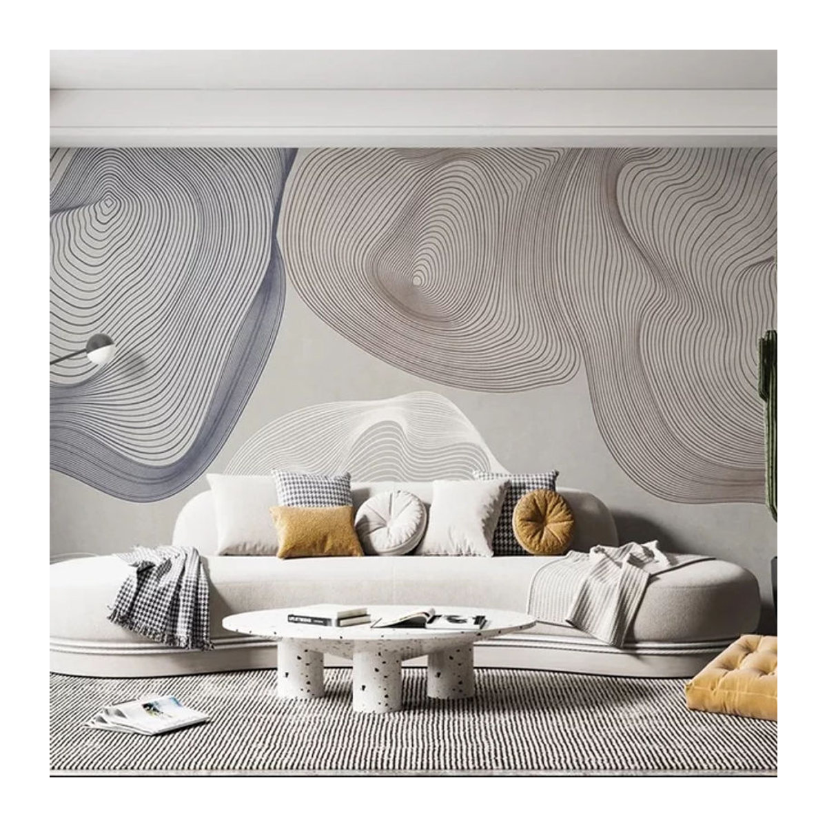 Jiadou 3D-Fototapete mit modernem minimalistischem abstrakten Linien-Design in Grau als Wandbild für Wohnzimmer und Schlafzimmer - Bild 1