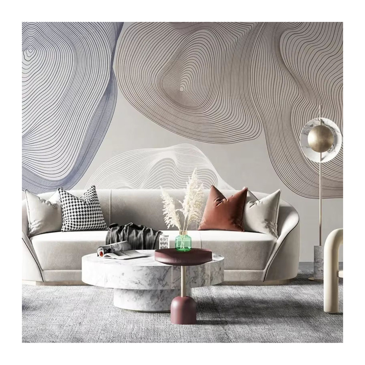 Jiadou 3D-Fototapete mit modernem minimalistischem abstrakten Linien-Design in Grau als Wandbild für Wohnzimmer und Schlafzimmer - Bild 2