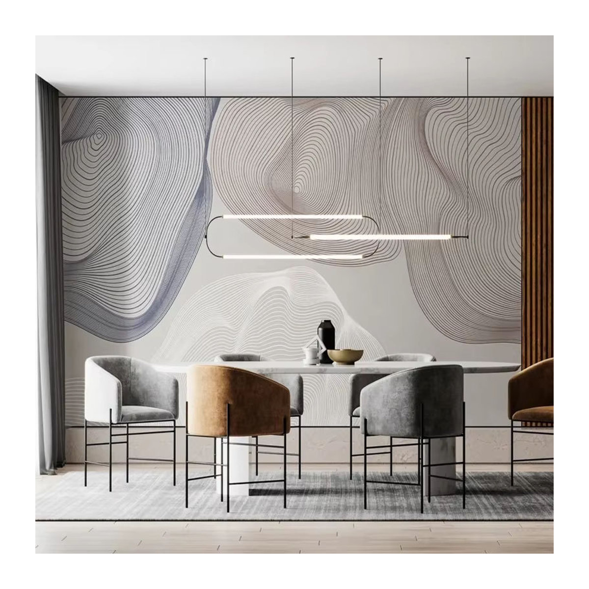 Jiadou 3D-Fototapete mit modernem minimalistischem abstrakten Linien-Design in Grau als Wandbild für Wohnzimmer und Schlafzimmer - Bild 3