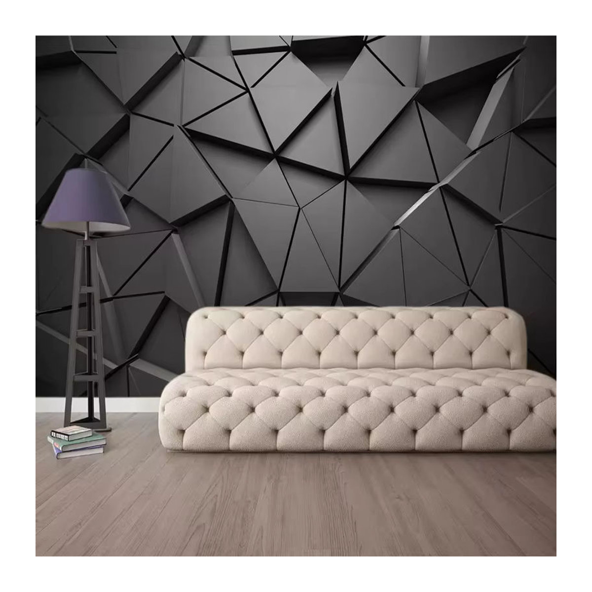 Jiadou Wandbild mit modernem 3D-Geometrie-Design in Grau, abstraktes Dreieck-Motiv als Textil-Wanddeko im Querformat und ohne Rahmen - Bild 2