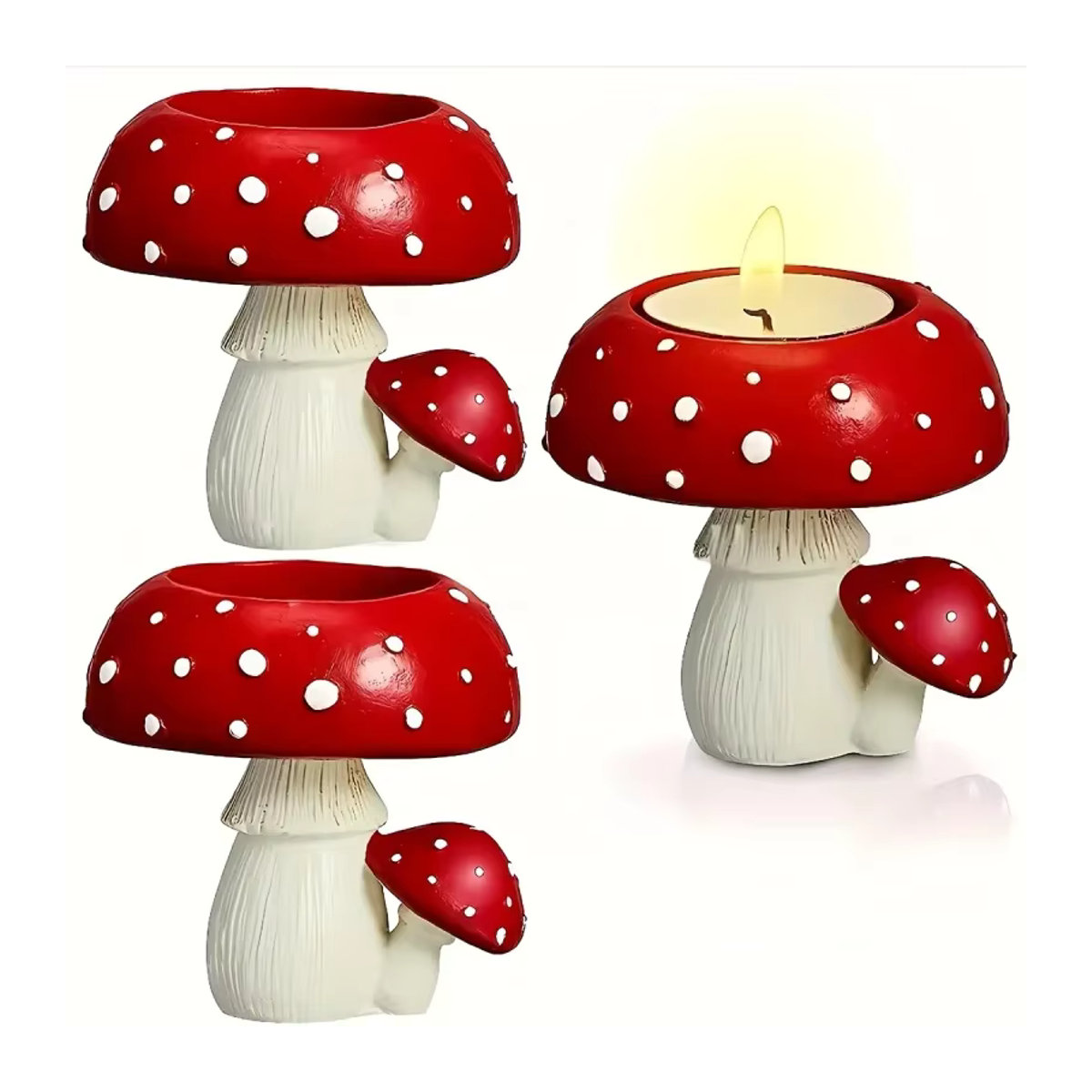 Jiahomily Pilz-Kerzenhalter aus Kunstharz in Rot für Teelichter als rustikale Heimdekoration - Bild 4