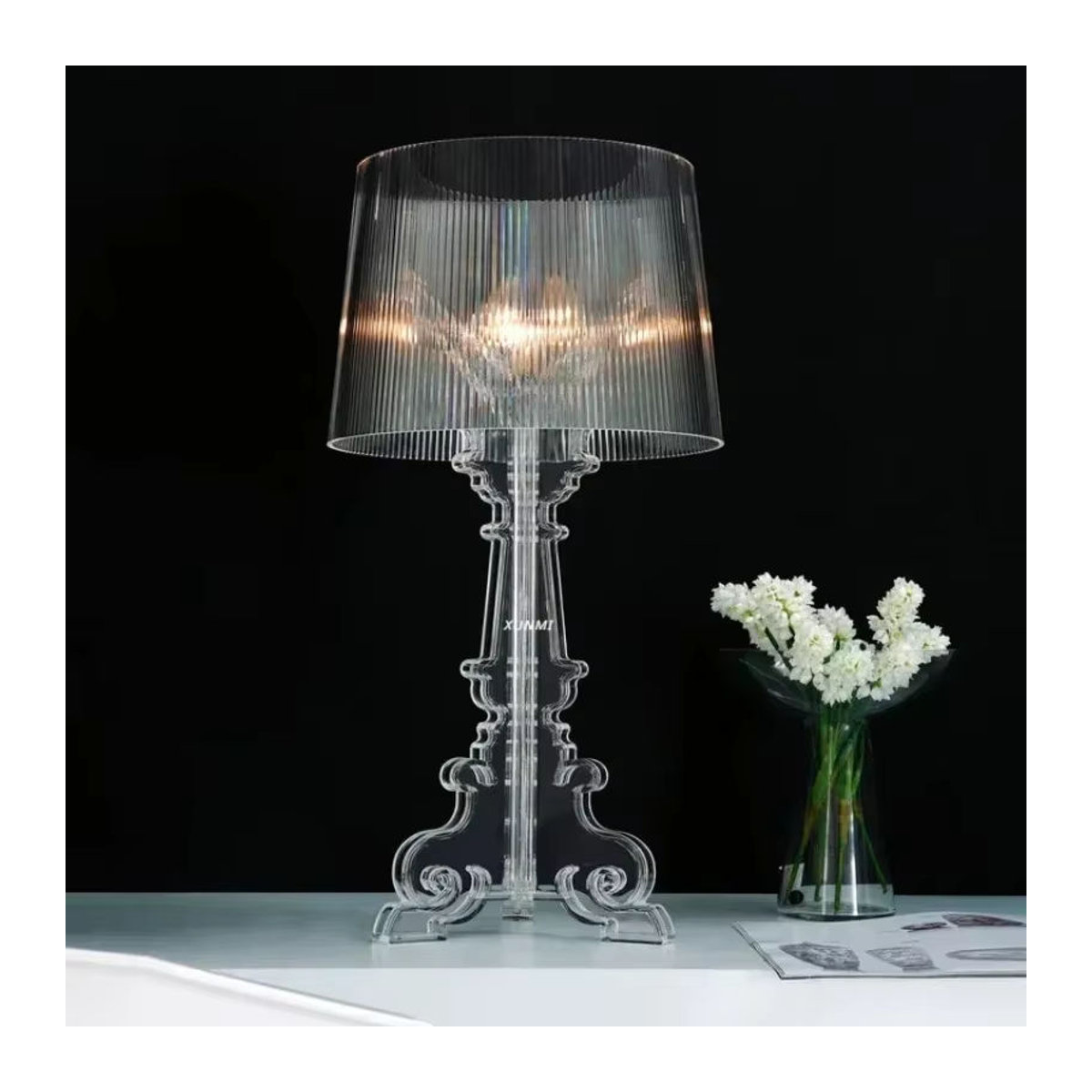 JIANKEXING Barocke Tischlampe in Weiß, Moderne Design-Nachttischlampe für Schlafzimmer und Balkon - Bild 2
