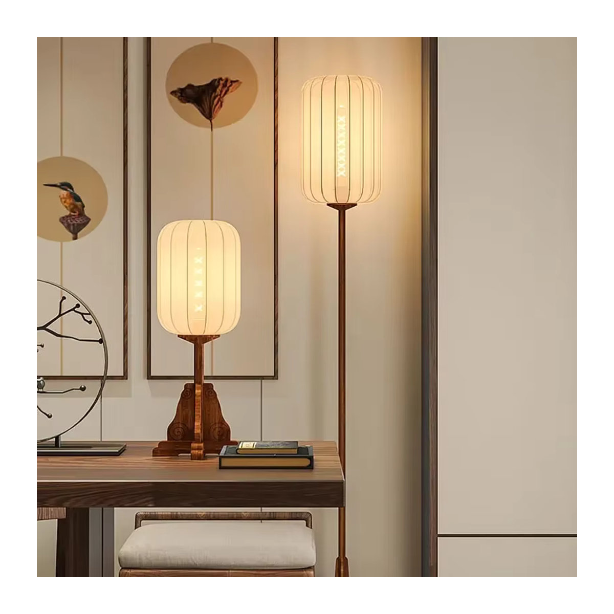 JIANKEXING Bodenlampe im chinesischen Vintage-Stil aus Massivholz für Wohnzimmer und Schlafzimmer - Bild 3