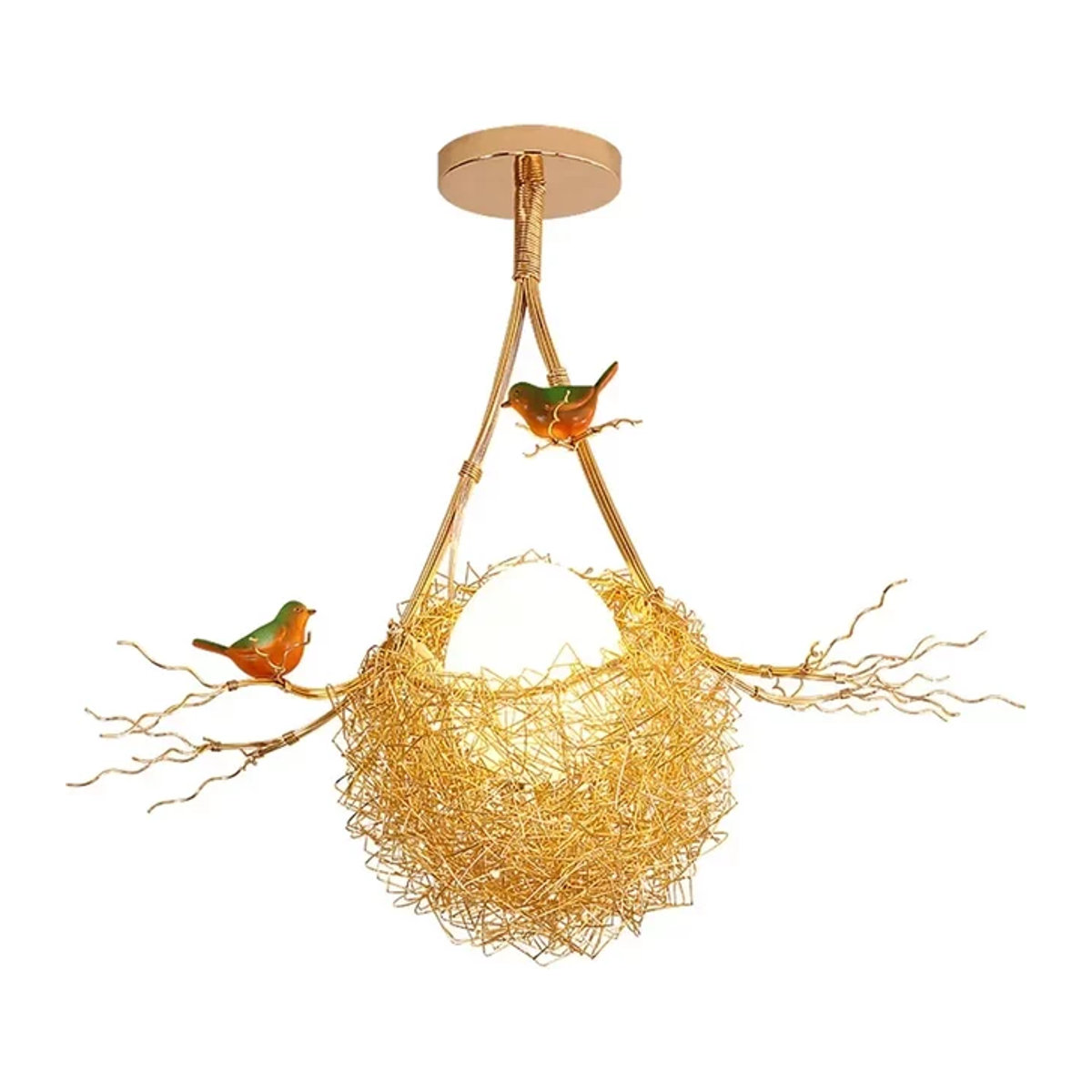 JIANKEXING Cottagecore Vogelnest Kronleuchter aus Metall in Braun mit LED-Beleuchtung für Wohnzimmer, Küche und Loft im Landhaus- und Bohemian-Stil - Bild 1
