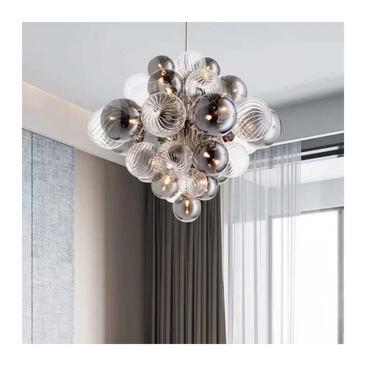JIANKEXING Glas-Bubble-Ball-Kronleuchter in Rauchgrau im skandinavischen Design für Wohnzimmer und Esszimmer - Bild 1