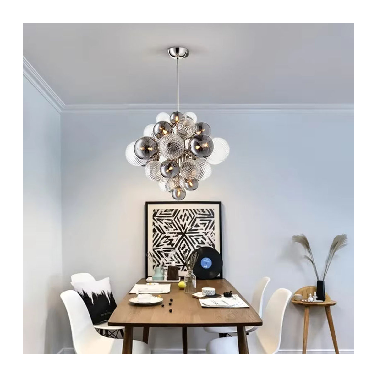 JIANKEXING Glas-Bubble-Ball-Kronleuchter in Rauchgrau im skandinavischen Design für Wohnzimmer und Esszimmer - Bild 3