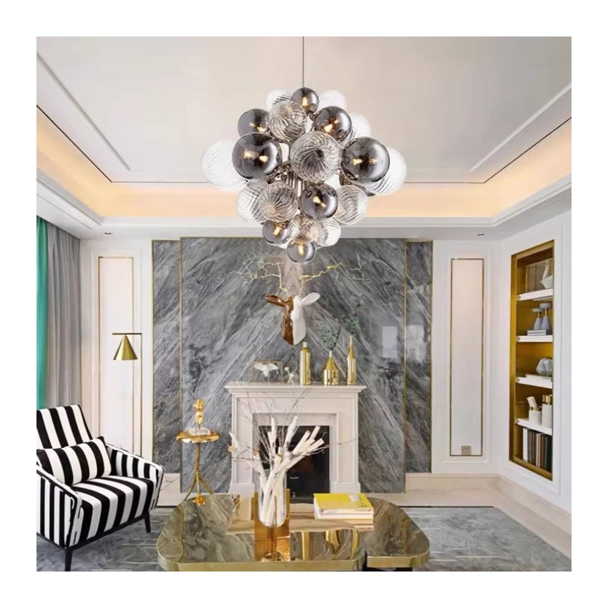 JIANKEXING Glas-Bubble-Ball-Kronleuchter in Rauchgrau im skandinavischen Design für Wohnzimmer und Esszimmer - Bild 4