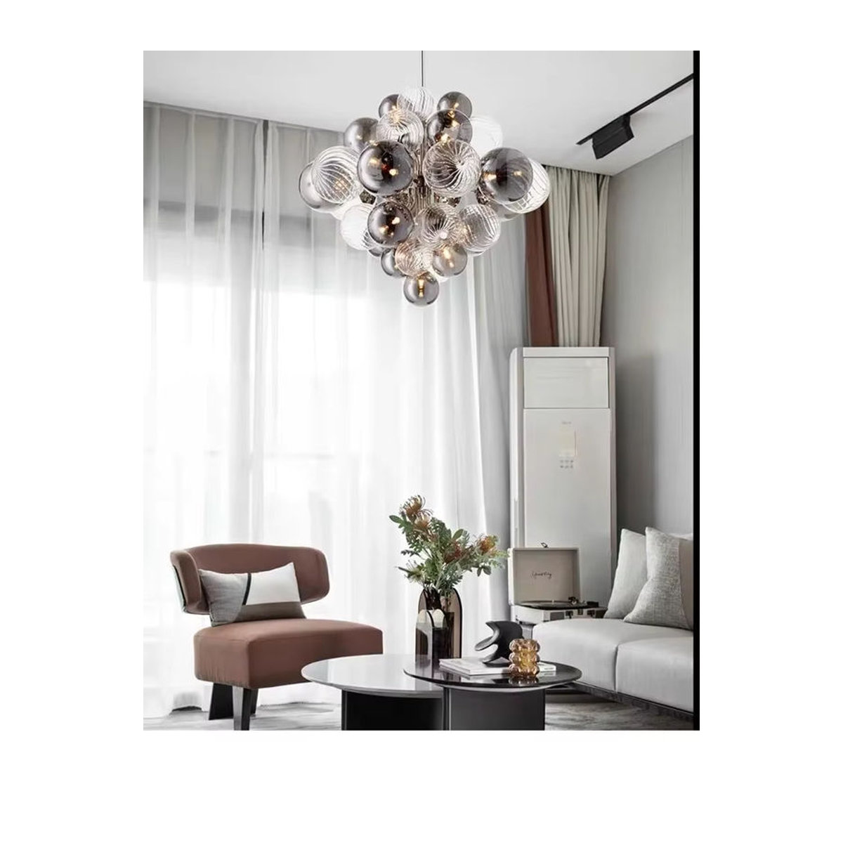 JIANKEXING Glas-Bubble-Ball-Kronleuchter in Rauchgrau im skandinavischen Design für Wohnzimmer und Esszimmer - Bild 7