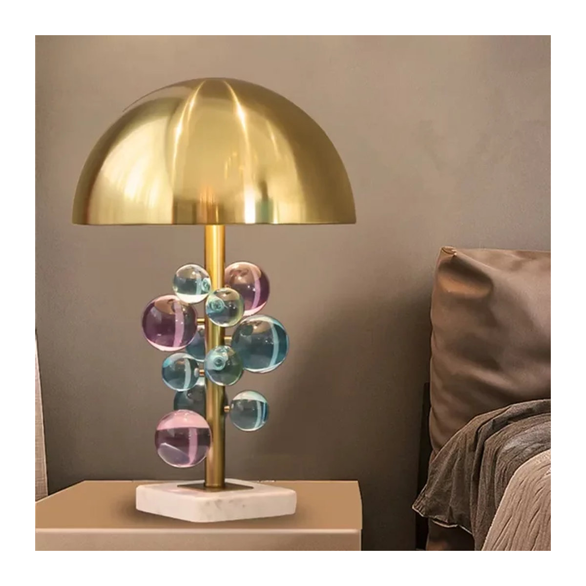 JIANKEXING Kristall Tischlampe Bunt mit Marmor-Design und warmweißem Licht für Schlafzimmer und Arbeitszimmer - Bild 1