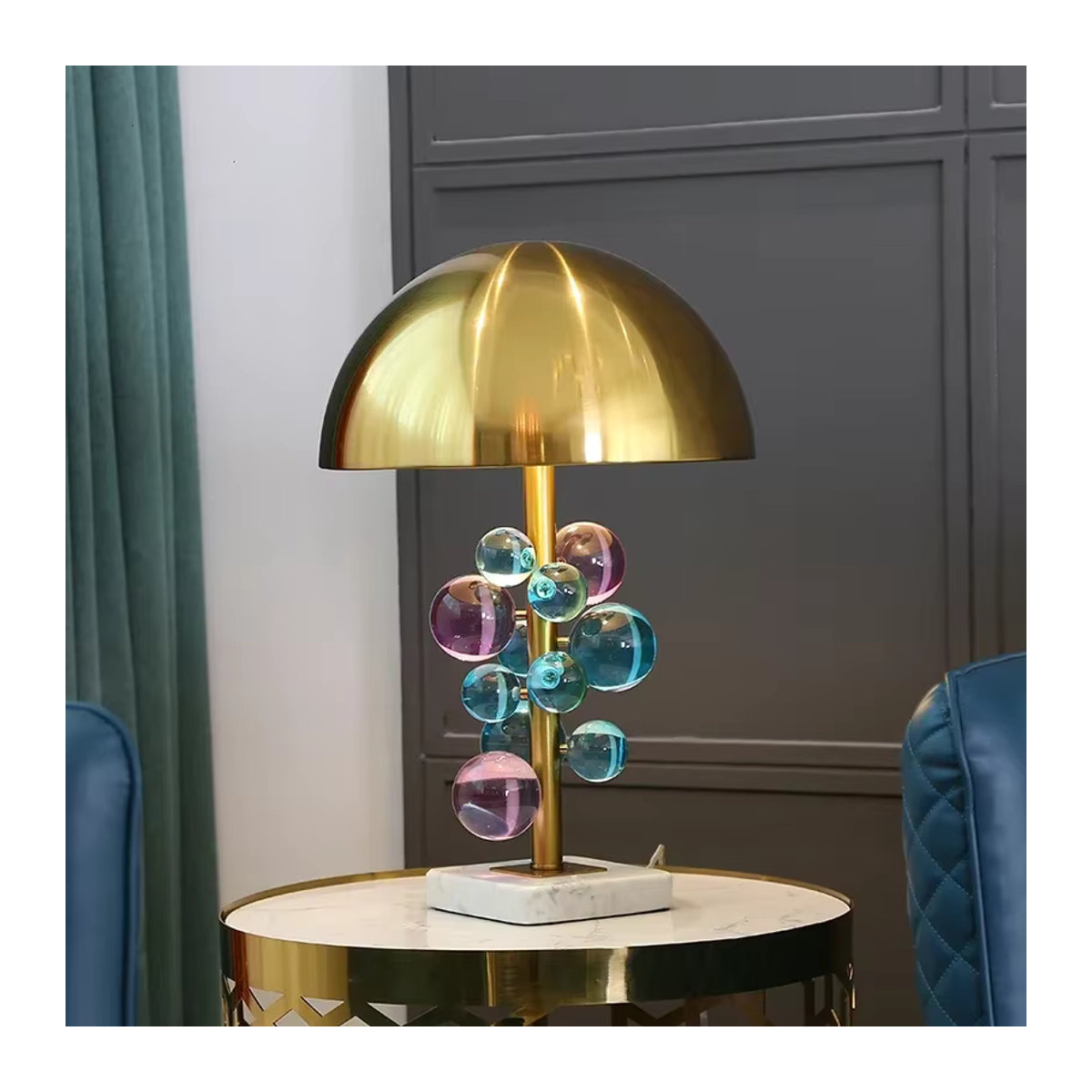 JIANKEXING Kristall Tischlampe Bunt mit Marmor-Design und warmweißem Licht für Schlafzimmer und Arbeitszimmer - Bild 3